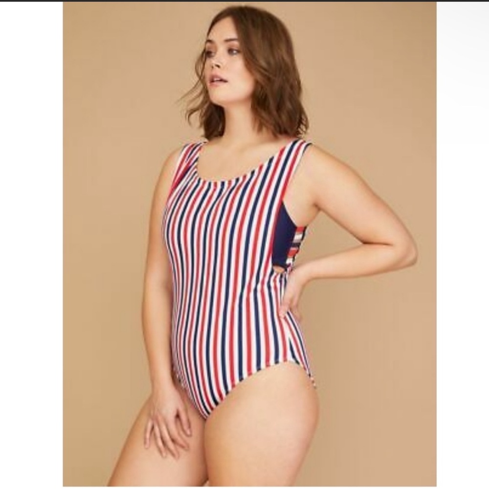 Lane Bryant Cacique Red White and Blue Stripe 4th of July One Piece Swimsuit
